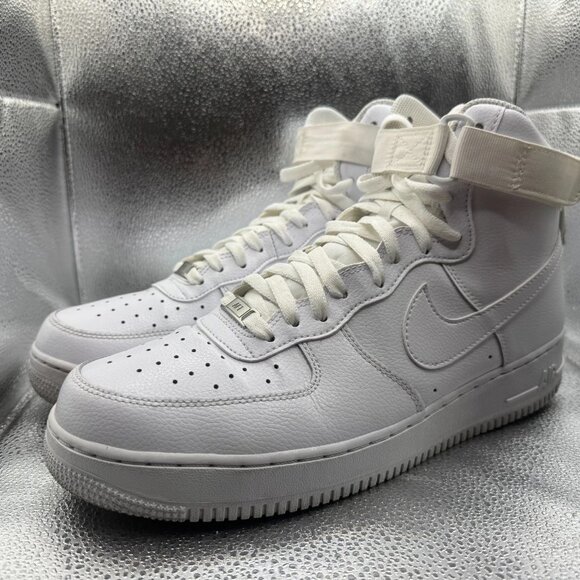 Size 12 Nike Air Force 1 High '07 Triple White Blanc Mens Sneaker 315121-115 - Picture 1 of 12